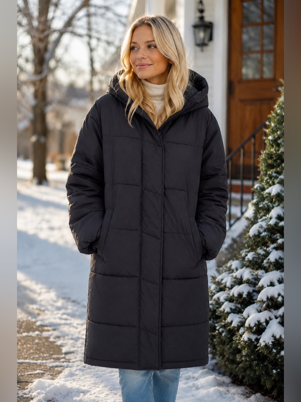 Ava & Viv Black Long Hooded Puffer Coat